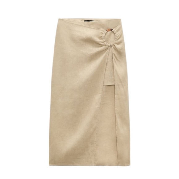 Zara 100% Linen Layered Mini Midi Skirt Tan Size S - Picture 5 of 14